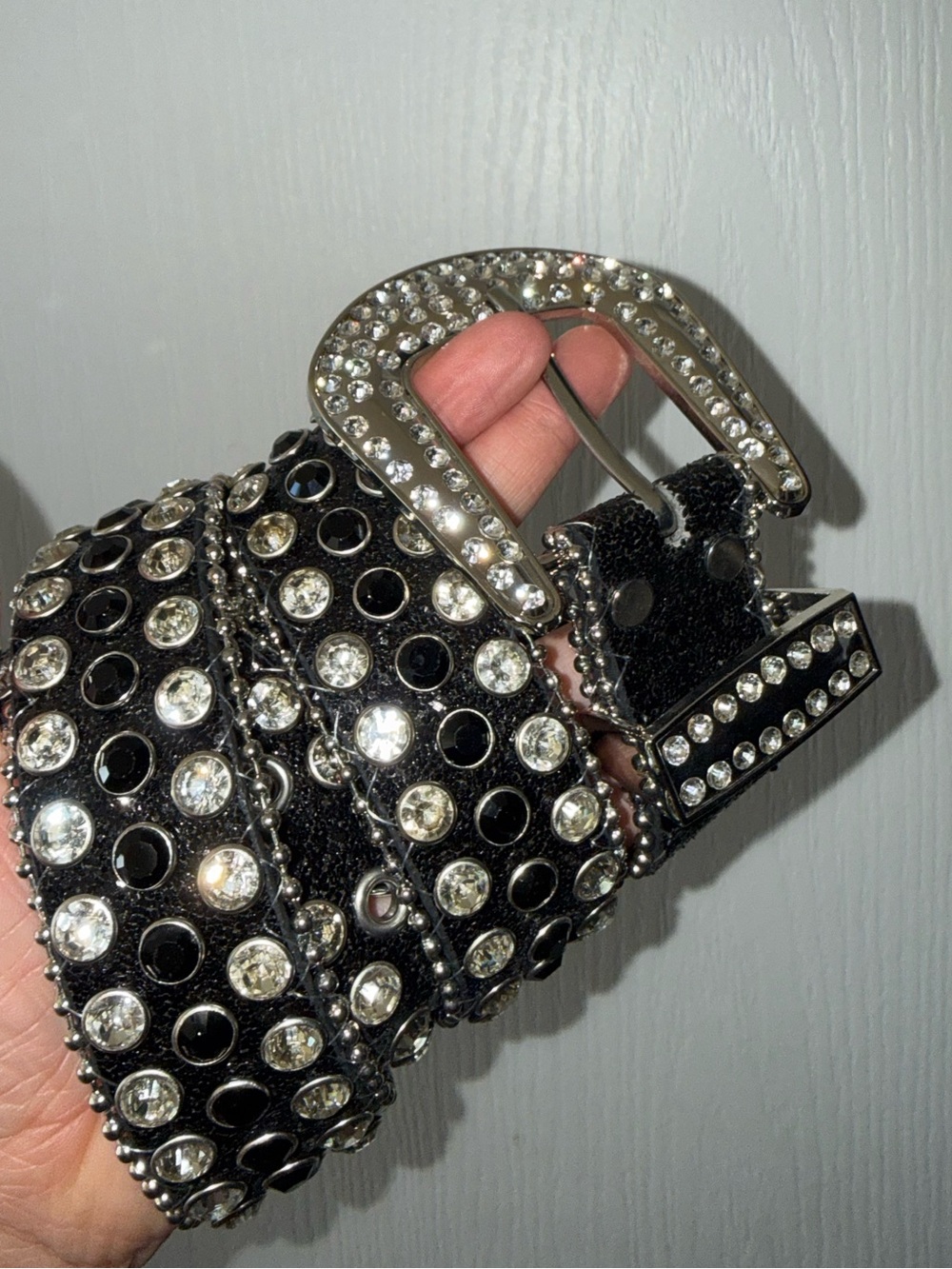 Embellished Black Rhinestone Belt with Crystal Buckle